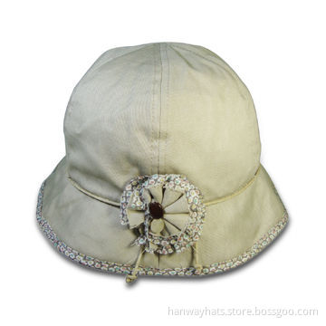 Women/Girls' Ivory 108 x 58 Cotton Twill Fashion Cloche Hat with Flower Trim and Binding